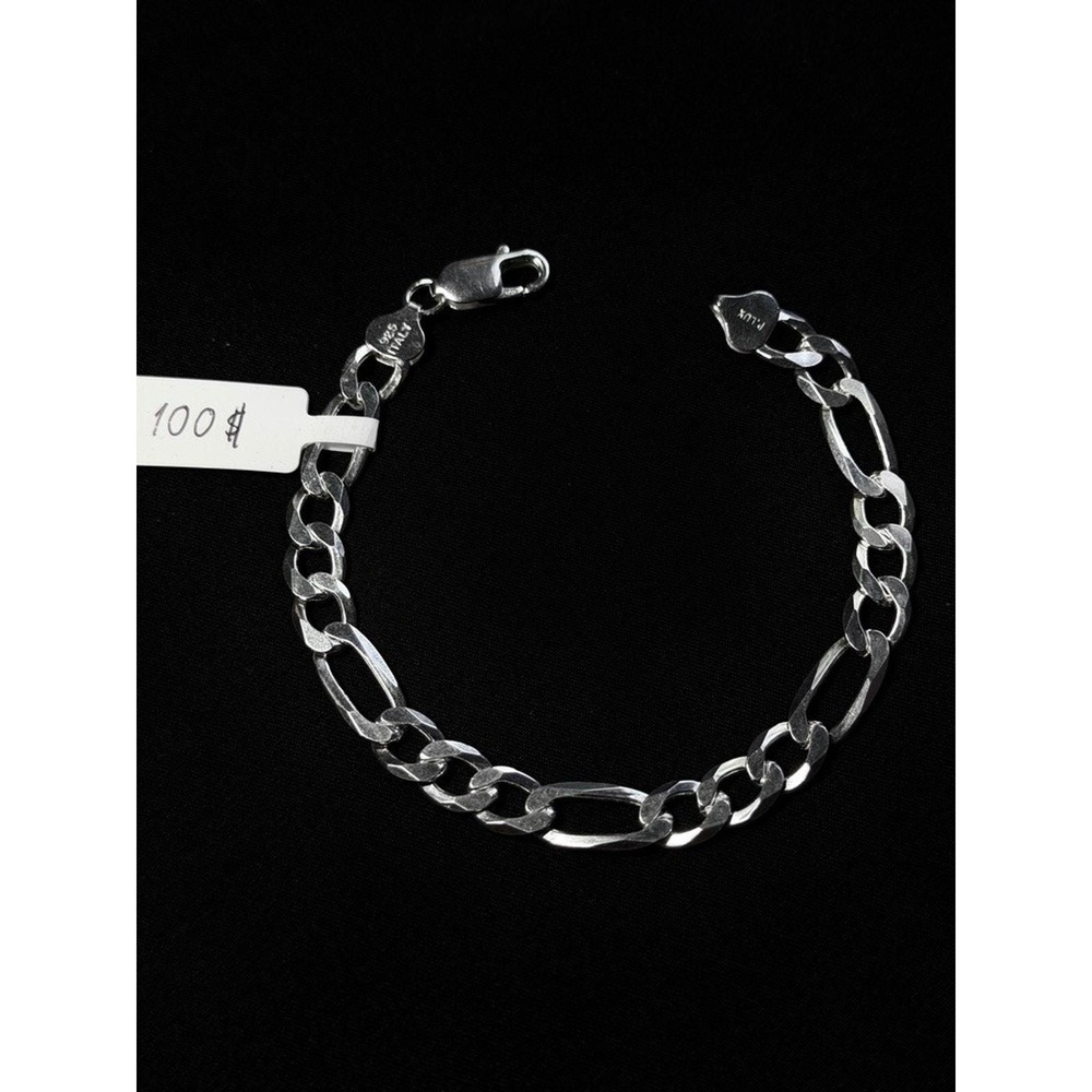 P.LUX Italian Sterling Silver Figaro Link Chain Bracelet 925 Italy 8 Inch 8.6mm